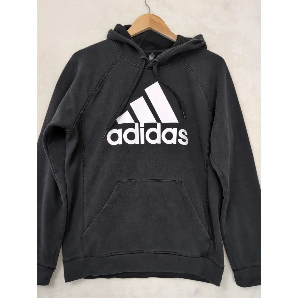 Adidas Hoodie Sweatshirt Mens M Black White Logo Athletic‎ Casual Gym Pullover
